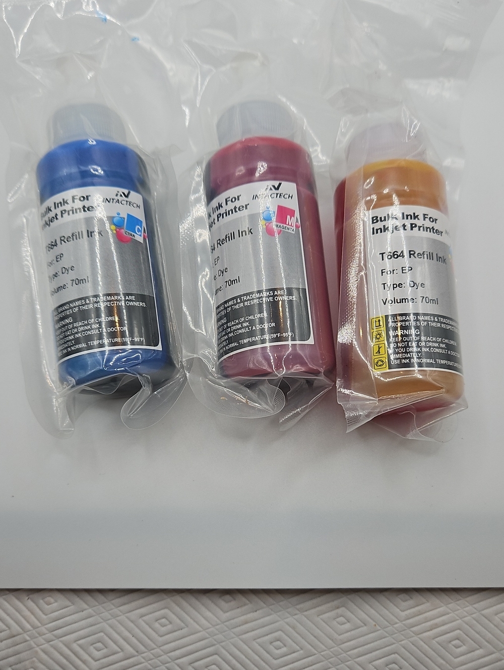 Bulk Dye Ink Refill Bottles — Cyan, Magenta & Yellow (Set of 3)